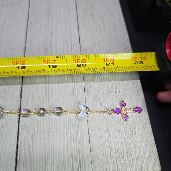 Handcrafted Whimsical Iridescent Butterfly Purple and Gold Rosary Christmas Gift - Picture 11 of 11